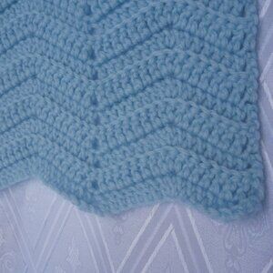 Vintage Crochet Afghan Blanket Throw Handmade Granny Pastel Blue 53 x 73 Chevron